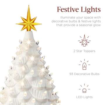 Large Ceramic Christmas Tree with LED Lights and Star Toppers