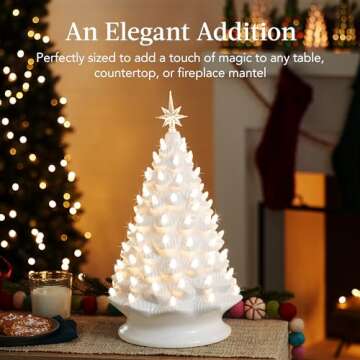 Large Ceramic Christmas Tree with LED Lights and Star Toppers