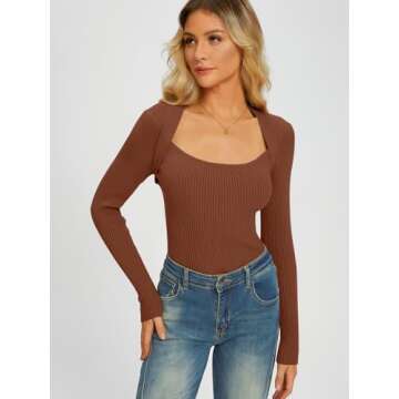 LILLUSORY Sweaters for Women Fall Outfits 2024 Long Sleeve Shirts for Women Knit Pullover Sweater Tops Clothes Caramel S