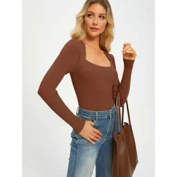 LILLUSORY Sweaters for Women Fall Outfits 2024 Long Sleeve Shirts for Women Knit Pullover Sweater Tops Clothes Caramel S