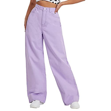 MakeMeChic Women's Casual High Waist Jeans Wide Leg Denim Pants Purple L
