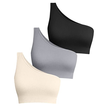 OQQ Women's Medium Support Seamless One Shoulder Sports Bra