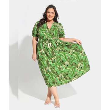 RITERA Plus Size Midi Dress - Flowy Boho Floral for Summer