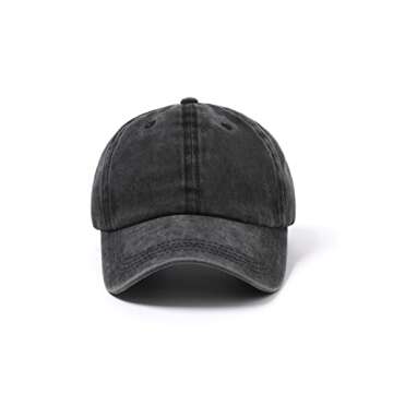 Womens Distressed Baseball Cap Plain Solid Color Adjustable Vintage Mens Sport Hat Unisex Versatile Washed Dad Hat (Black)