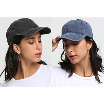 Womens Distressed Baseball Cap Plain Solid Color Adjustable Vintage Mens Sport Hat Unisex Versatile Washed Dad Hat (Black)