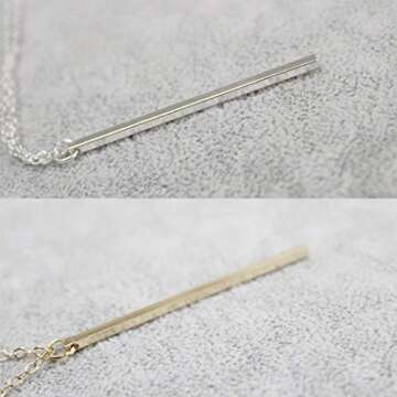 Artmiss Bar Pendant Necklace Gold Long Y-Necklace Delicate Lariat Chain Jewelry for Women(Silver)