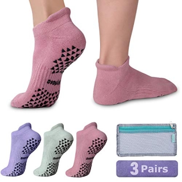 Hylaea Womens Non Slip Socks for Yoga Pilates Hospital Barre kickboxing, Grips on Bottom, Ankle,Cush...