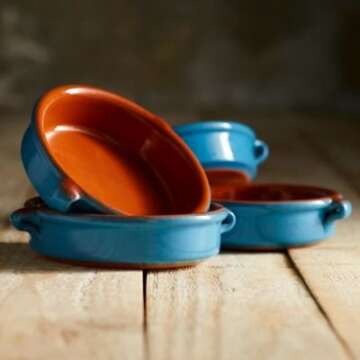 Mediterranean Blue Terra Cotta Cazuelas, Round - 4.5 Inch (4 Dishes)
