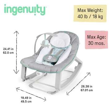 Ingenuity Keep Cozy 3-in-1 Grow with Me Vibrating Baby Bouncer, Seat & Infant to Toddler Rocker, Vibrations & -Toy Bar, 0-30 Months Up to 40 lbs (Weaver)