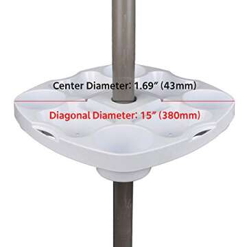 PayandPack Myard 15" Anti-UV Unbrella Table Tray Fits 1-1.5" Poles with 4 Drink Holders, 4 Snack Compartments, 4 Sunglasses Holes & 4 Phone Slots, Great for Beach, Patio, Garden, Swimming Pool (White)