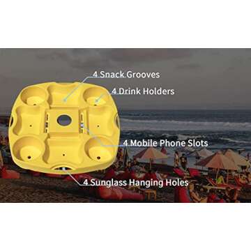 PayandPack Myard 15" Anti-UV Unbrella Table Tray Fits 1-1.5" Poles with 4 Drink Holders, 4 Snack Compartments, 4 Sunglasses Holes & 4 Phone Slots, Great for Beach, Patio, Garden, Swimming Pool (White)