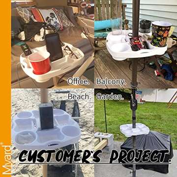 PayandPack Myard 15" Anti-UV Unbrella Table Tray Fits 1-1.5" Poles with 4 Drink Holders, 4 Snack Compartments, 4 Sunglasses Holes & 4 Phone Slots, Great for Beach, Patio, Garden, Swimming Pool (White)