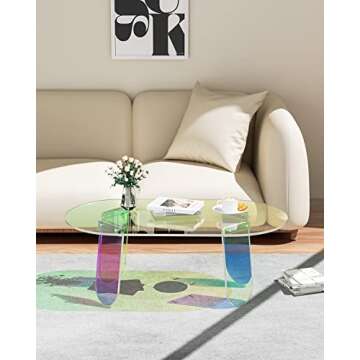KSacry Acrylic Coffee Tables Modern Accent Night Stand Iridescent Table Coffee Table Side Table Roun...