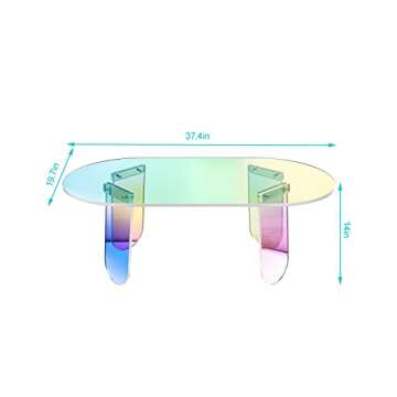 KSacry Acrylic Coffee Tables Modern Accent Night Stand Iridescent Table Coffee Table Side Table Round End Table Modern Chic Desk-Living for Office Home Decor (37.4" L X 19.7" W X 13.8" H)