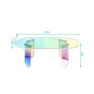 KSacry Acrylic Coffee Tables Modern Accent Night Stand Iridescent Table Coffee Table Side Table Round End Table Modern Chic Desk-Living for Office Home Decor (37.4" L X 19.7" W X 13.8" H)