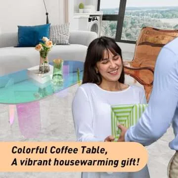 KSacry Acrylic Coffee Tables Modern Accent Night Stand Iridescent Table Coffee Table Side Table Round End Table Modern Chic Desk-Living for Office Home Decor (37.4" L X 19.7" W X 13.8" H)