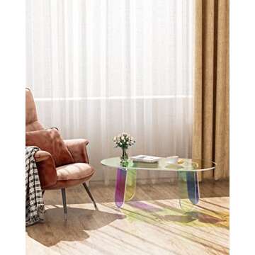 KSacry Acrylic Coffee Tables Modern Accent Night Stand Iridescent Table Coffee Table Side Table Round End Table Modern Chic Desk-Living for Office Home Decor (37.4" L X 19.7" W X 13.8" H)