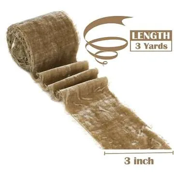 MEEDEE Camel Velvet Ribbon 3 Inch Camel Velvet Ribbon Fringe Velvet Ribbon Raw Edge Silk Velvet Ribb...