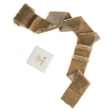 MEEDEE Camel Velvet Ribbon 3 Inch Camel Velvet Ribbon Fringe Velvet Ribbon Raw Edge Silk Velvet Ribbon for Wreaths, Flower Bouquet, Photography, Dress Sash, Baby Shower, Wedding Decor (3 Yards)