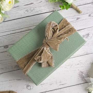 MEEDEE Camel Velvet Ribbon 3 Inch Camel Velvet Ribbon Fringe Velvet Ribbon Raw Edge Silk Velvet Ribbon for Wreaths, Flower Bouquet, Photography, Dress Sash, Baby Shower, Wedding Decor (3 Yards)