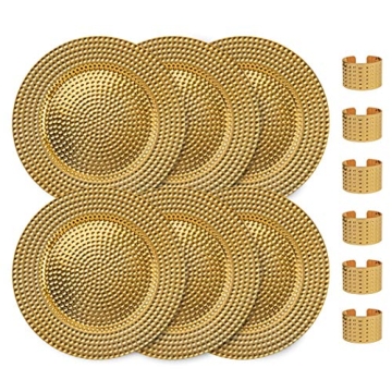 Home Collectives 13 Inch Round Elegant Charger Plates with Napkin Rings - Perfect for Events and Dec...
