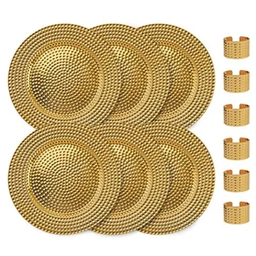 Home Collectives 13 Inch Round Elegant Charger Plates with Napkin Rings - Perfect for Events and Dec...