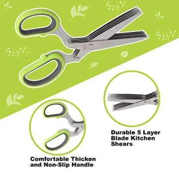 LUVCOSY Herb Scissors, Premium Stainless Steel 5 Blade Kitchen Salad Scissors Dishwasher Safe, Sharp and Convenient 5 Blade Kitchen Scissors with Safety Cover, Herb Stripping Tool and Cleaning Comb