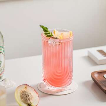 INSETLAN Vintage Glassware Arch Design Glass cups Set of 4, Fashioned Ripple Glassware Highball Glass, Classic Transparent Cocktail Glasses, for Bar Beverages Ice Coffee Juice Water (4pcs-L)