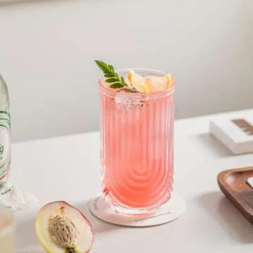 INSETLAN Vintage Glassware Arch Design Glass cups Set of 4, Fashioned Ripple Glassware Highball Glass, Classic Transparent Cocktail Glasses, for Bar Beverages Ice Coffee Juice Water (4pcs-L)