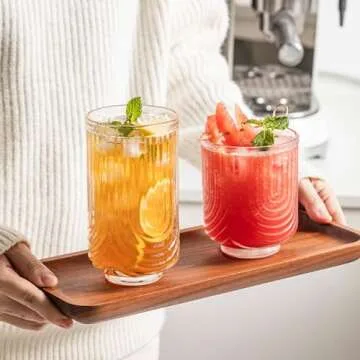 INSETLAN Vintage Glassware Arch Design Glass cups Set of 4, Fashioned Ripple Glassware Highball Glass, Classic Transparent Cocktail Glasses, for Bar Beverages Ice Coffee Juice Water (4pcs-L)