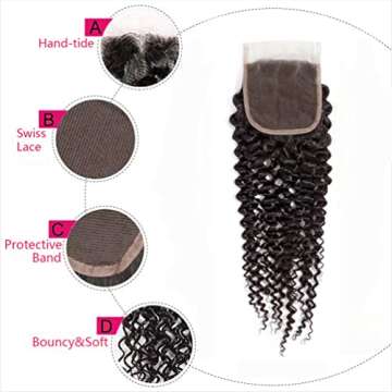 Curly Lace Closure Human Hair Kinky Curly Closure 4x4 Free Part Swiss Lace Closure 12A Brazilian Virgin Curly Human Hair Closure Swiss Lace Closure Natural Black(10 Inch) … …