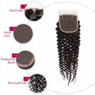 Curly Lace Closure Human Hair Kinky Curly Closure 4x4 Free Part Swiss Lace Closure 12A Brazilian Virgin Curly Human Hair Closure Swiss Lace Closure Natural Black(10 Inch) … …
