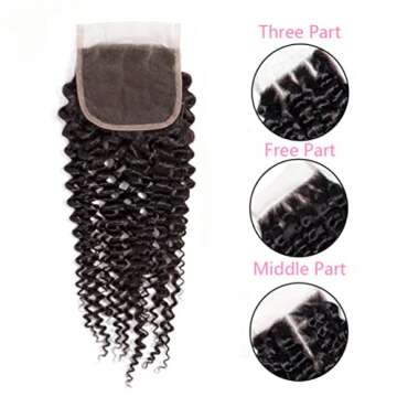 Curly Lace Closure Human Hair Kinky Curly Closure 4x4 Free Part Swiss Lace Closure 12A Brazilian Virgin Curly Human Hair Closure Swiss Lace Closure Natural Black(10 Inch) … …