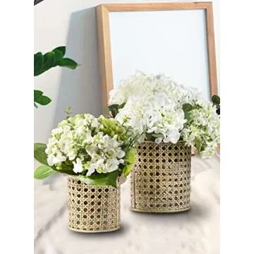 Serene Spaces Living Glass Hurricane Candle Holder Wrapped in Woven Rattan Cane, Rustic Centerpiece for Tables, Wedding Decorations, Home Décor, and Event Vases, 5" Diameter & 10" Tall