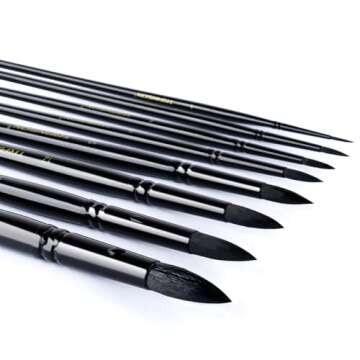 Transon 8pcs Round Watercolor Paint Brush Set Goat Hair for Watercolors,Acrylics,Inks,Gouache,Oil and Tempera…