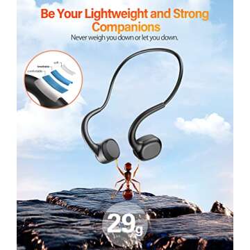 PTYOO Bone Conduction Headphones, Open-Ear Bluetooth 5.3 Headphones with Microphone, Sweat Resistant Sports Earbuds Wireless Earphone for Running Workout Cycling
