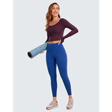 CRZ YOGA Butterluxe Long Sleeve Crop Tops for Women Slim Fit Workout Shirts Cropped Athletic Gym T-Shirts Deep Purple Medium