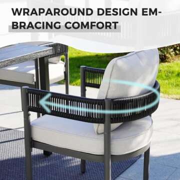 Grand patio Outdoor Dining Set for 6, 7 PCS Patio Table and Chairs Set, Metal Woven Wicker Fixed Pat...