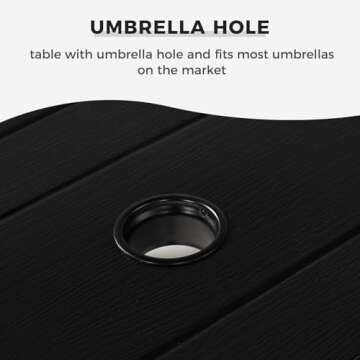 Grand patio Outdoor Dining Set for 6, 7 PCS Patio Table and Chairs Set, Metal Woven Wicker Fixed Patio Chairs with Thickened Cushions & 1 Rectangular Woodgrain Dining Table with Umbrella Hole (Black)