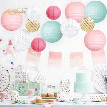 NICROLANDEE Birthday Party Decorations - 12Pcs Mint Green Pink White Paper Lanterns Kit for Pastel Party, Wedding, Engagement, Bridal Shower, Baby Shower, Anniversary Decorations