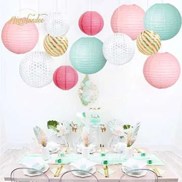 NICROLANDEE Birthday Party Decorations - 12Pcs Mint Green Pink White Paper Lanterns Kit for Pastel Party, Wedding, Engagement, Bridal Shower, Baby Shower, Anniversary Decorations