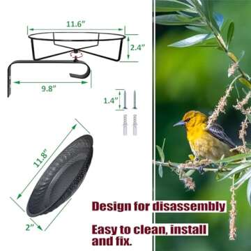 CQAIRIOU Wall Mounted Bird Feeder Tray,11.8" Stainless Steel Large Fence Tree Mount Bird Feeder for Outside Wild Birds, Table Mountable Platform Bird Feeder Mesh Seed Tray with Hanging Hook