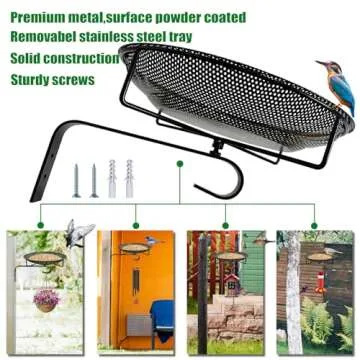CQAIRIOU Wall Mounted Bird Feeder Tray,11.8" Stainless Steel Large Fence Tree Mount Bird Feeder for Outside Wild Birds, Table Mountable Platform Bird Feeder Mesh Seed Tray with Hanging Hook