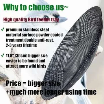 CQAIRIOU Wall Mounted Bird Feeder Tray,11.8" Stainless Steel Large Fence Tree Mount Bird Feeder for Outside Wild Birds, Table Mountable Platform Bird Feeder Mesh Seed Tray with Hanging Hook