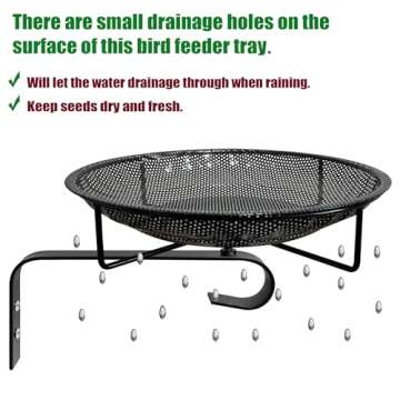 CQAIRIOU Wall Mounted Bird Feeder Tray,11.8" Stainless Steel Large Fence Tree Mount Bird Feeder for Outside Wild Birds, Table Mountable Platform Bird Feeder Mesh Seed Tray with Hanging Hook