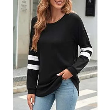 Bonneuitbebe Women's Tunics Long Sleeve Crewneck Shirts Solid Color T Shirt Sweatshirts Black