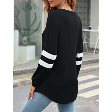 Bonneuitbebe Women's Tunics Long Sleeve Crewneck Shirts Solid Color T Shirt Sweatshirts Black