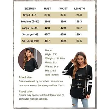 Bonneuitbebe Women's Tunics Long Sleeve Crewneck Shirts Solid Color T Shirt Sweatshirts Black
