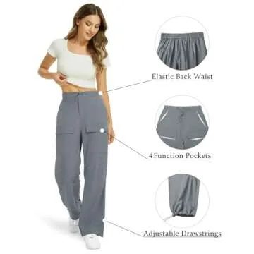 AB-Eleven Cargo Pants for Women Wide Leg Hiking Pants Lightweight Ruched Casual Baggy Joggers Elastic Waist with 4 Pockets Grey