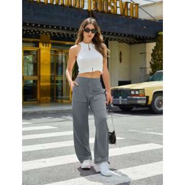 AB-Eleven Cargo Pants for Women Wide Leg Hiking Pants Lightweight Ruched Casual Baggy Joggers Elastic Waist with 4 Pockets Grey